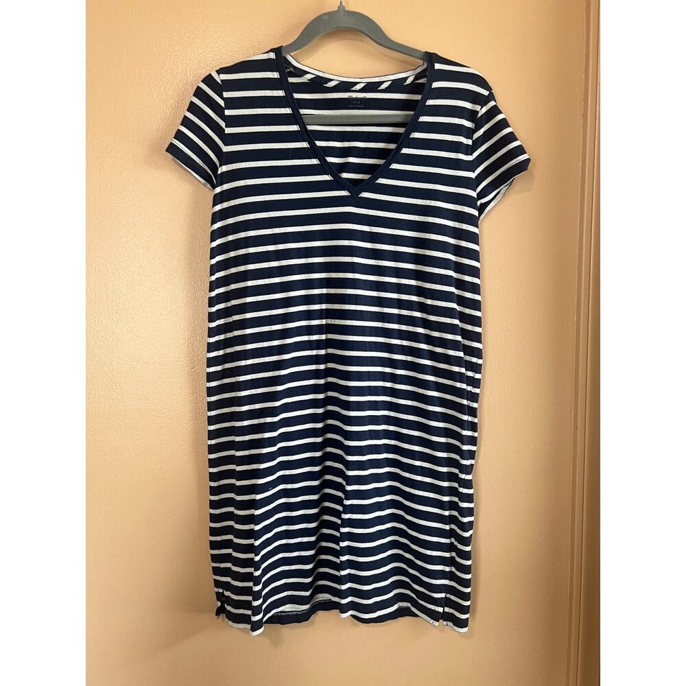 Madewell Navy White Stripe V-Neck T-Shirt Mini Dress Womens Small 100% Cotton